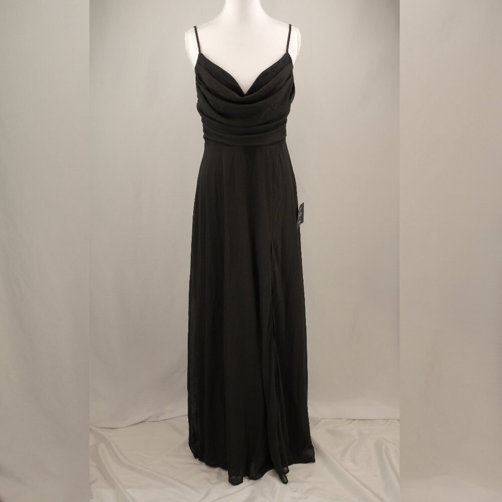 Lulu's Notorious Poise Sleeveless Cowl Neck Lace Detail Maxi Dress, Black, Med